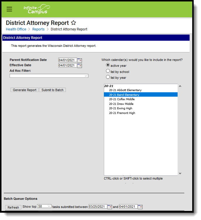 Screenshot of District Attorney Report.