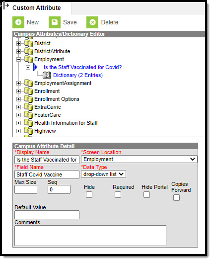 Screenshot of the Custom Attribute Setup Example.