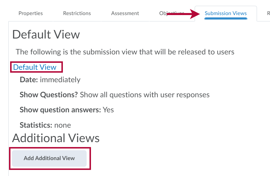 Indicates the Submission View tab and Identifies the Add Additional View button.