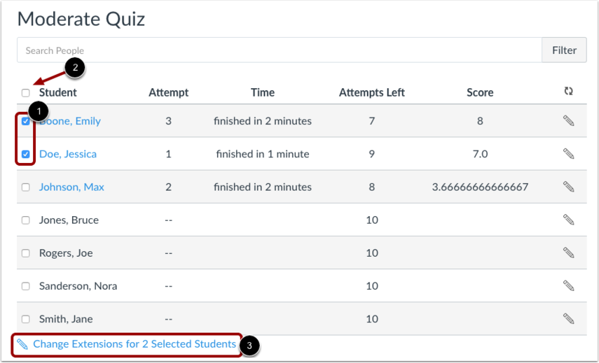 Classic Quizzes change extensions for students