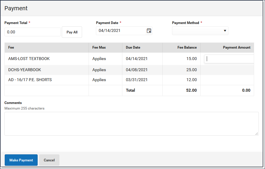 Screenshot of a payment being made to a fee assignment.