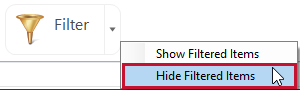 DBA xPress Data Inspector Set Comparison Options Filter Hide Filtered Items