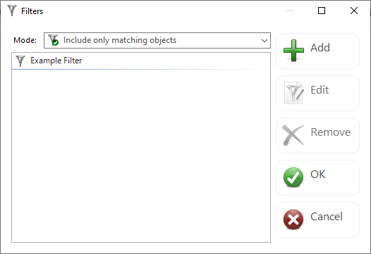 DBA xPress Filters window