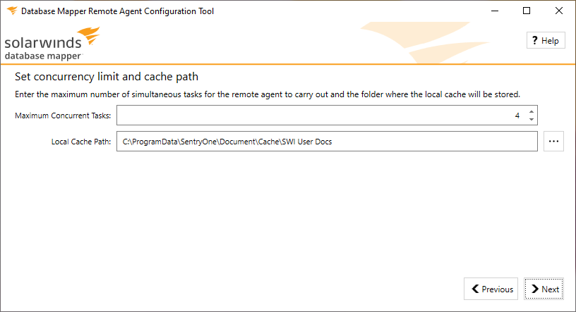 Config Tool Concurrency limit and cache path providing the option to set Max Concurrent tasks and the local cache path.