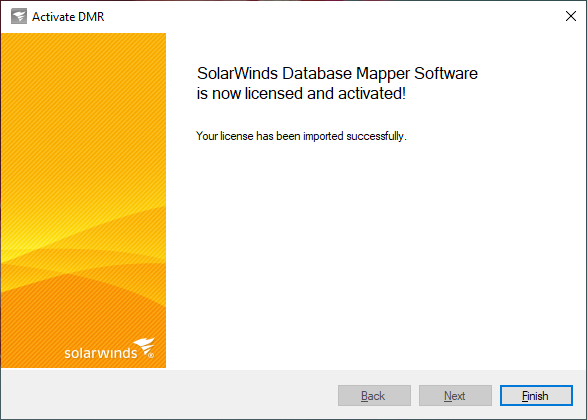 SolarWinds License Manager Database Mapper Software now licensed and activated