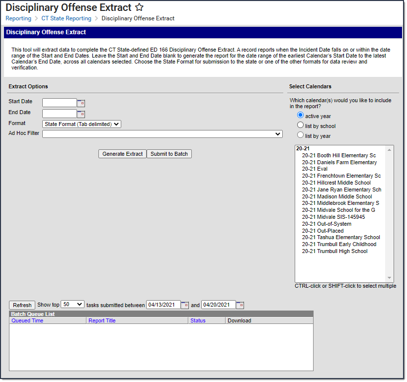 Screenshot of the Disciplinary Offense extract editor.