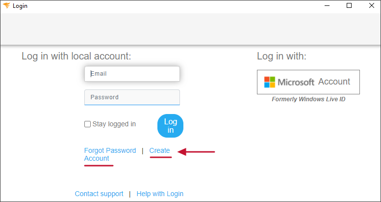 Log in page highlighting the Create Account link that's used to make a new account.