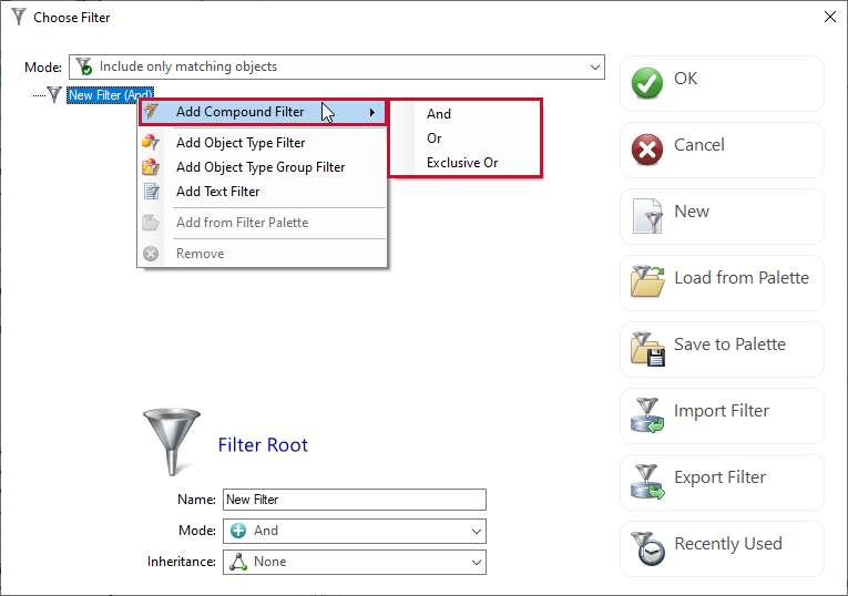 DBA xPress Choose Filter window Compound