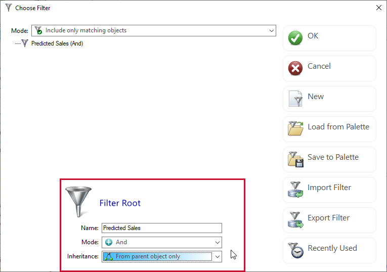 DBA xPress Choose Filter window Filter Root