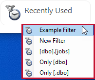 DBA xPress Choose Filter window Recently Used