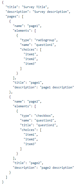example of the formatted JSON code