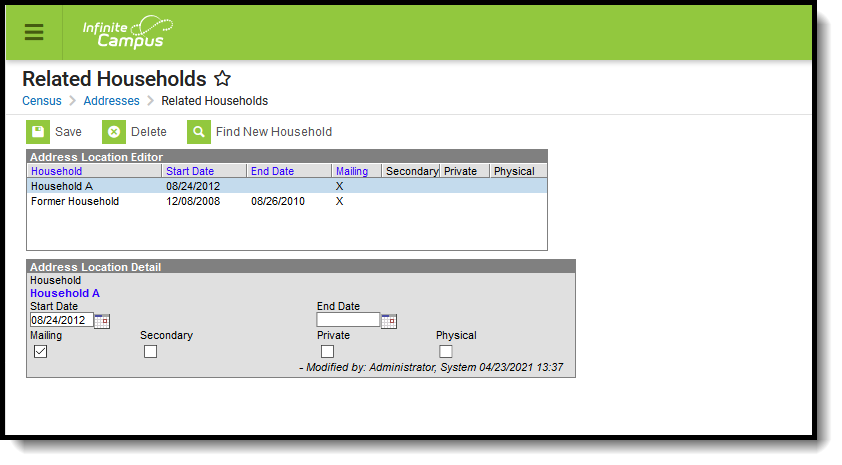 Screenshot of the Related Households tool. 