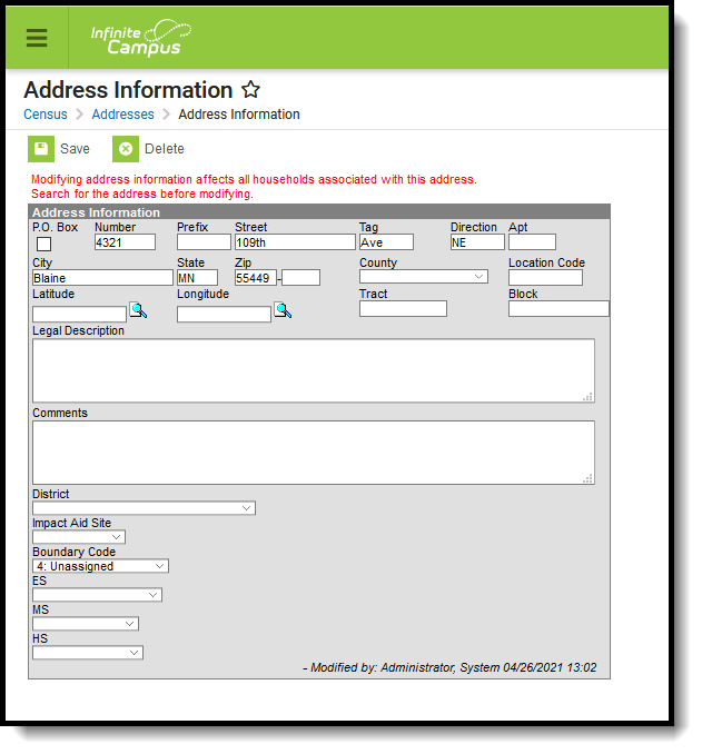 Screenshot of the Address Informatin editor. 