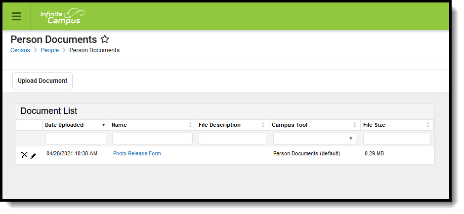 Screenshot of the Person Documents tool. 