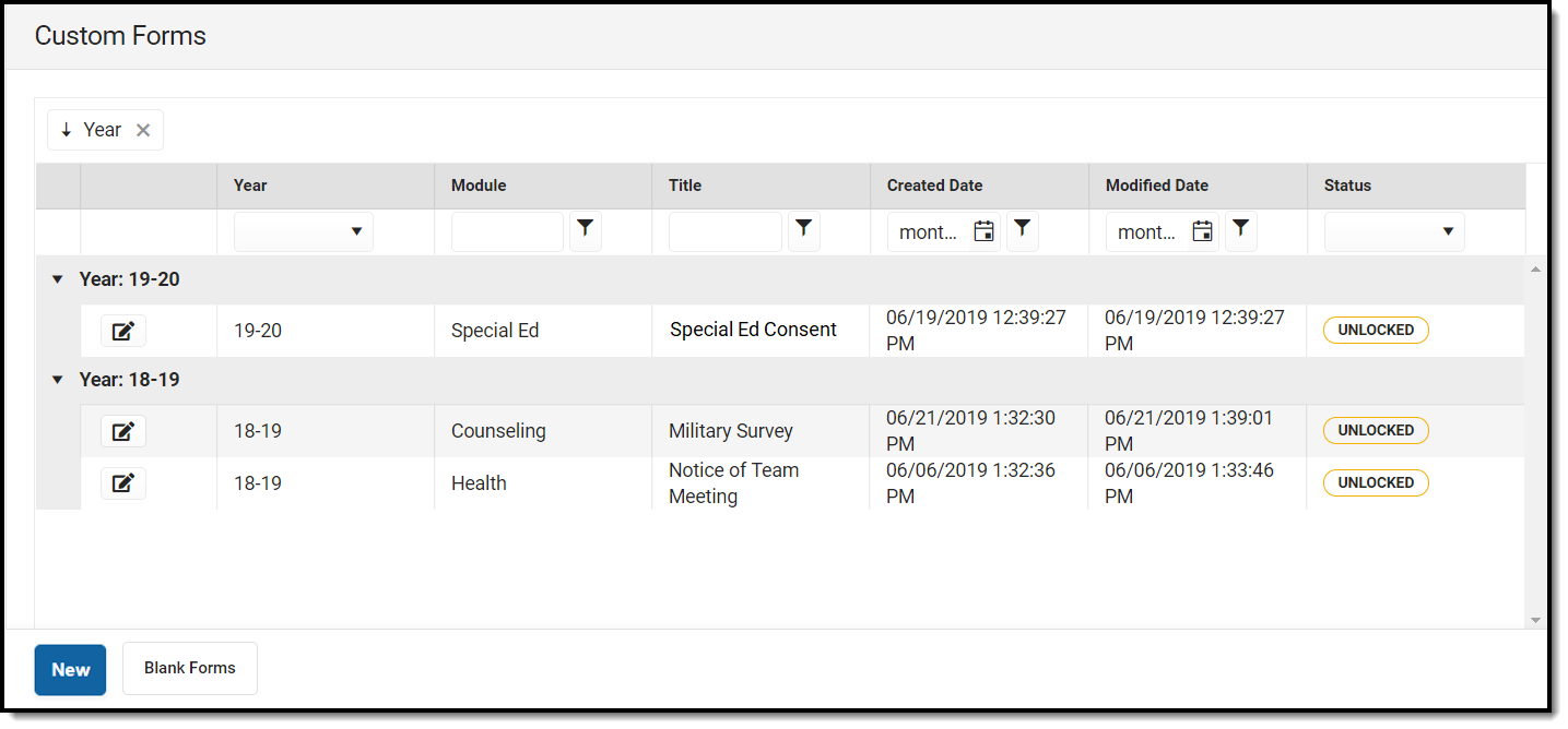 Screenshot of Custom Forms tool.
