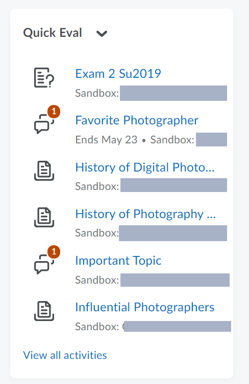 Shows the Quick Eval widget on D2L homepage