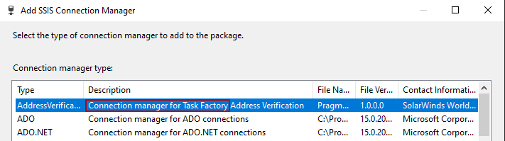 Task Factory Connection Manager denotation