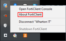 The FortiClient contextual menu