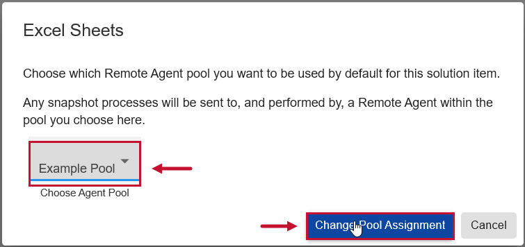 Database Mapper Web Portal Solution Items Assign to Pool window
