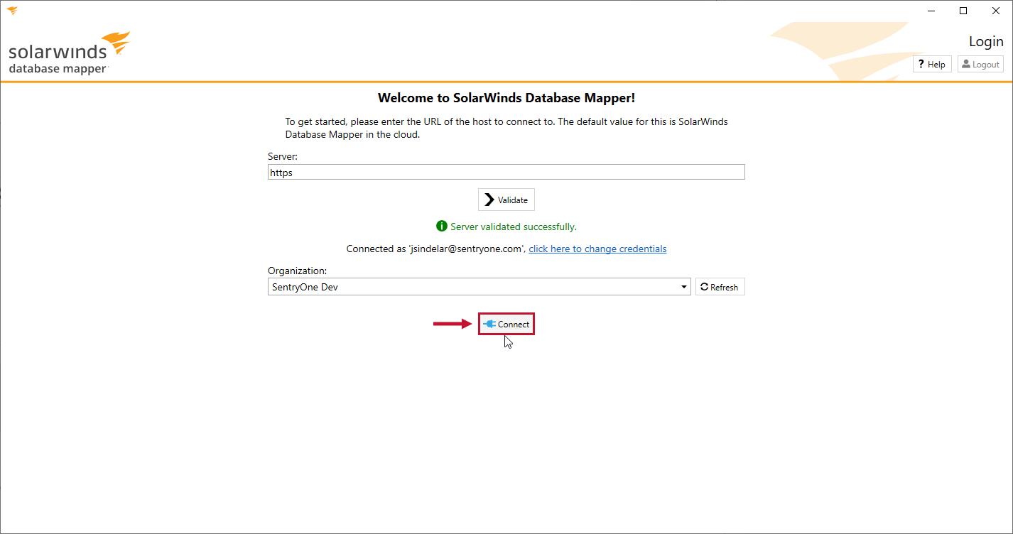 Database Mapper Solution Configuration Tool select Connect