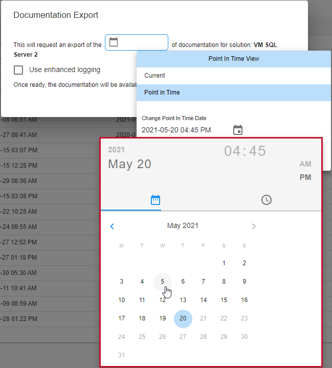 Database Mapper Documentation Export window select Date