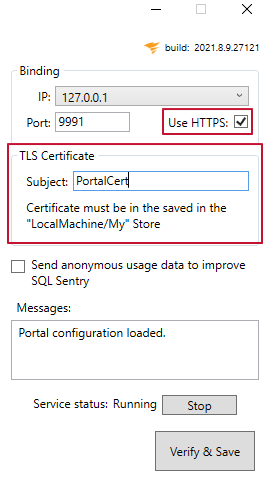SQL Sentry Portal SSL Certificate