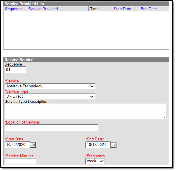 Image of the Related Services editor
