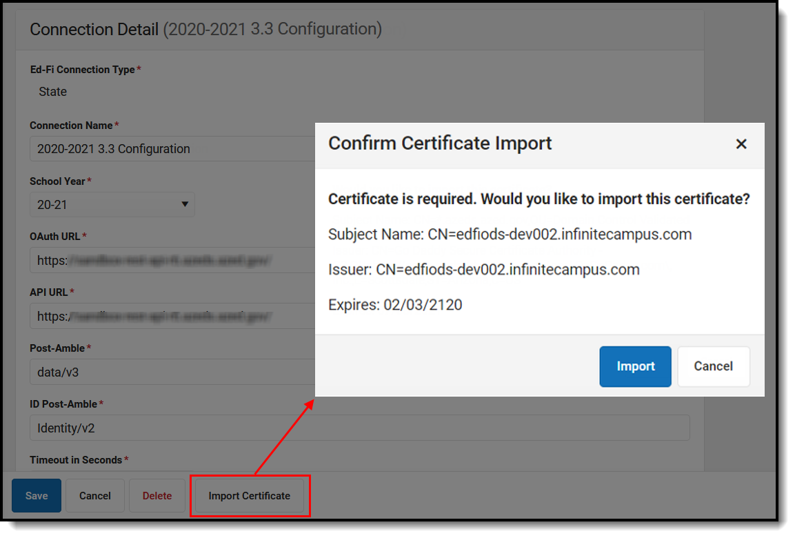 Screenshot of the Confirm Certificate Import message..