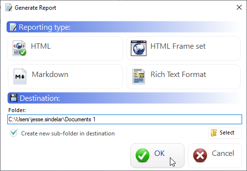 DBA xPress Schema Inspector Generate Report window