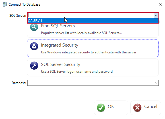 DBA xPress Connect To Database select SQL Server