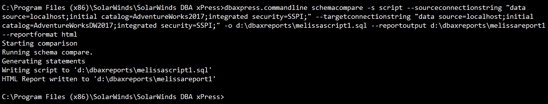 DBA xPress Command Line Schemacompare Connection Strings