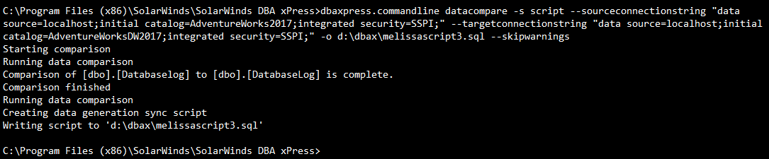 DBA xPress Command Line Schemacompare Script Only