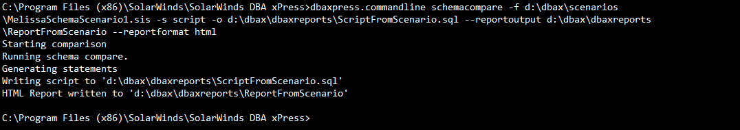 DBA xPress Command Line Using a Scenario