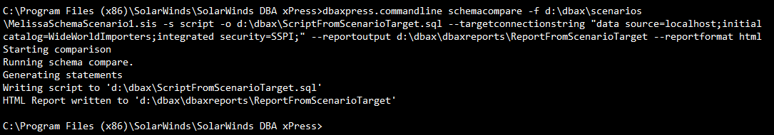 DBA xPress Command Line Scenario with Target Override