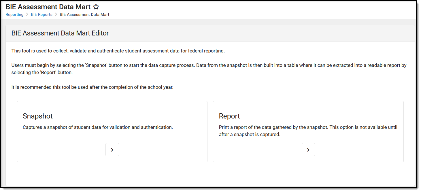 Screenshot of the BIE Assessment Data Mart Tool.