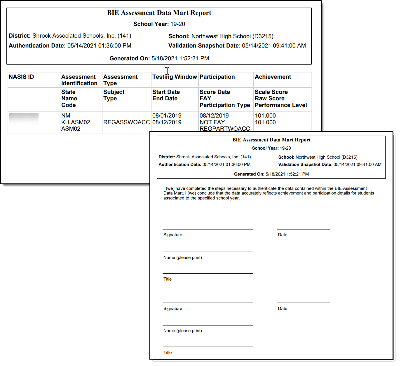 Screenshot of an example report with Sign-off Page