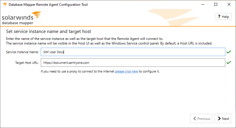 Remote Agent Configuration Tool with My Docs RA as the service name and the default host URL.