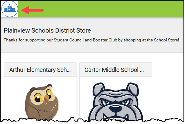 Screenshot of the Public Store Home Page with a callout around the Logo. 