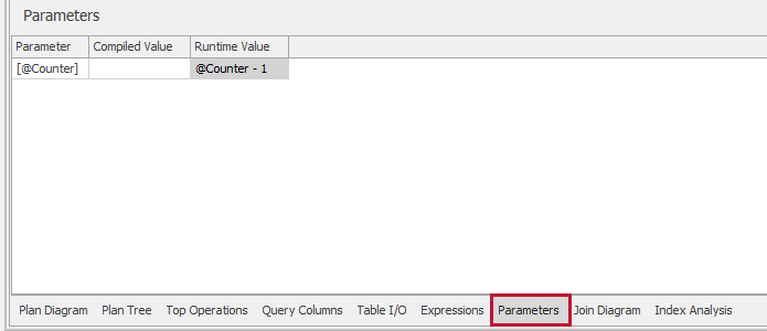 SQL Sentry Plan Explorer Parameter Tab