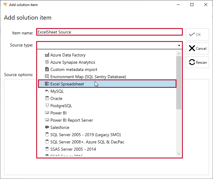 Database Mapper Add Solution Item Excel Spreadsheet