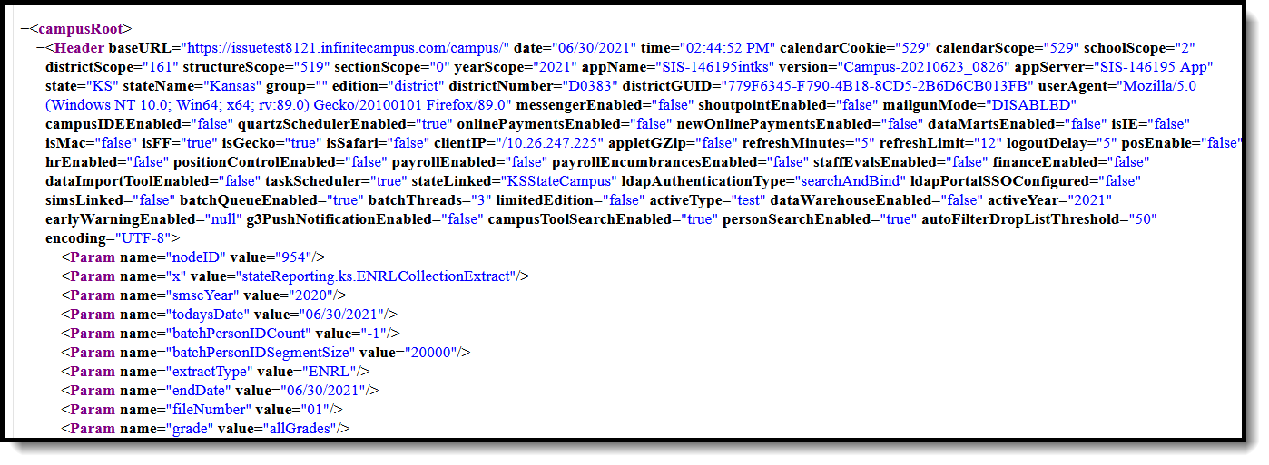 Screenshot of the XML Format for the KIDS Collection extract.