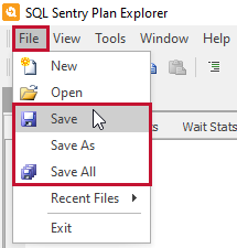 SQL Sentry Plan Explorer File Save Buttons