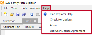 SQL Sentry Plan Explorer Help Menu options