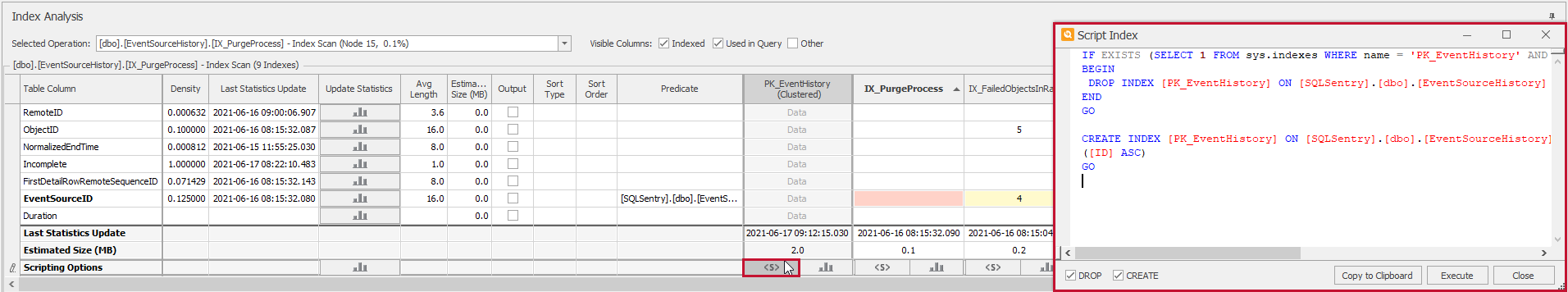 SQL Sentry Plan Explorer Index Analysis open Script Index