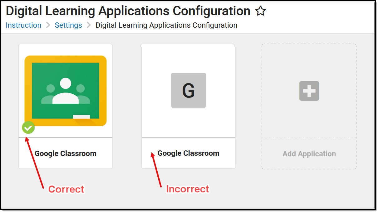 Screenshot highlighting the green check mark that indicates a supported connection to google classroom.  