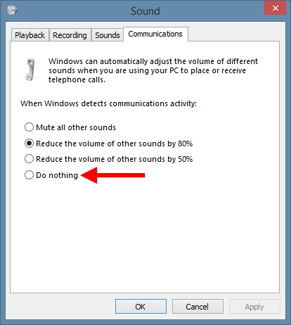 Windows Sound Communications Reduce Volume of Other Sounds