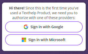 Screenshot of a sign in window with two options, sign in with Google or sign in with Microsoft