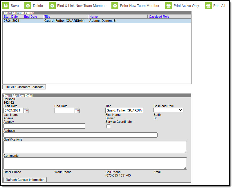 Screenshot of the PLP Team Members tool.