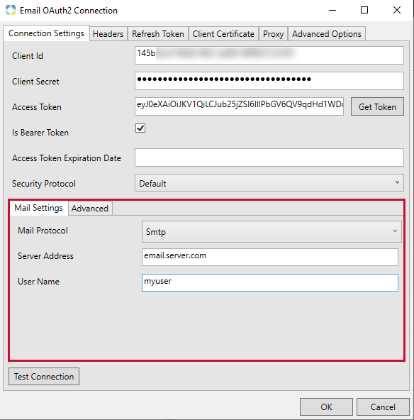 Task Factory Email OAuth2 Connection Manager Mail Settings