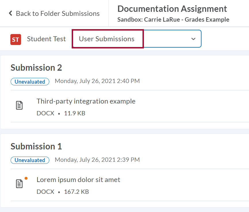 Indicates Folder Submission History option